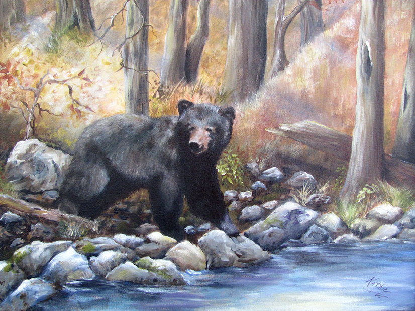 Wilderness - 16x20 - Acrylic painting of a black bear in the wild by Kathie Widing - www.kathiewiding.com